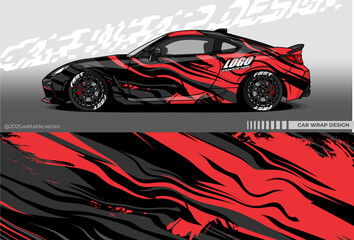 Car wrap design vector with black red colour. Abstract decal livery. Sticker vinyl body car. Suitable for racing, drift, rally or daily use