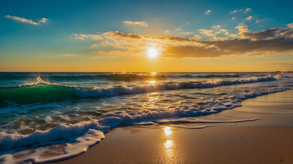 Landscape of beautiful beach and sunset