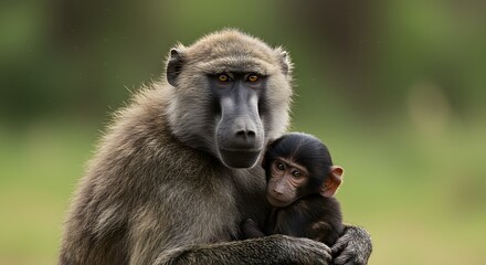 Obraz premium Baboon with Baby Animal