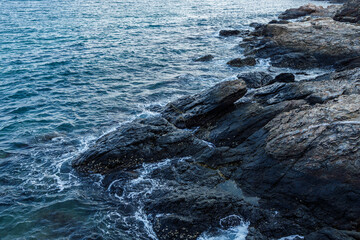 Fototapeta premium Ocean Reef, Rocks by the sea, a beautiful of ancient rock stone of seashore