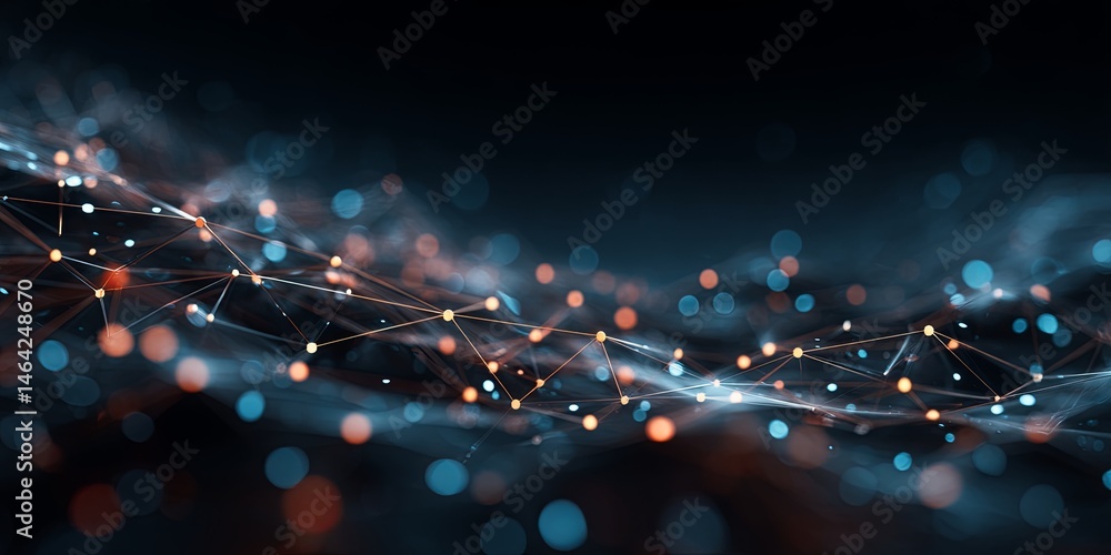 Poster Abstract digital network illustration with circles and lines representing connection, technology, data, and communication in a modern design background