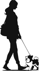 Silhouette of a woman walking a small dog