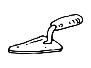 Hand-drawn illustration of a masonry trowel with a flat metal blade and wooden handle
