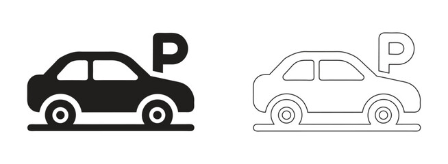 Obraz premium Car parking icons flat and line art style vector illustration