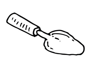 Obraz premium Hand-drawn illustration of a small gardening trowel with a flat metal blade and handle