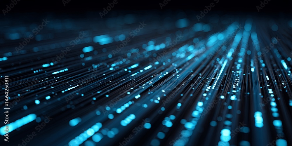 Leinwandbilder Abstract Digital Data Flow with Lines of Code Illuminated by Bright Blue Light Against a Dark Background Representing Technology and Future Innovation