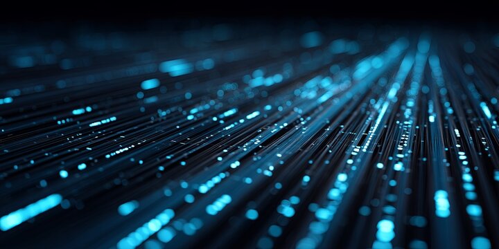 Abstract Digital Data Flow with Lines of Code Illuminated by Bright Blue Light Against a Dark Background Representing Technology and Future Innovation