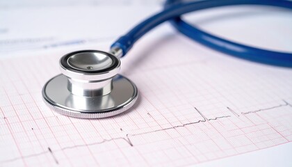 Stethoscope Resting on an Electrocardiogram for Medical Diagnostics and Checkups