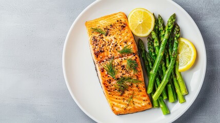Grilled salmon with asparagus, lemon, and dill: a healthy and delicious meal