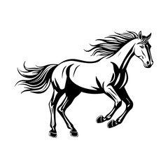 Elegant Horse Silhouette: A stunning monochrome illustration showcases a horse in full gallop, its powerful form elegantly silhouetted against a plain background.