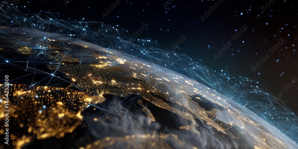 Aufkleber abstract representation of network connections over planet earth showcasing a vibrant digital landsc