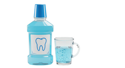 Isolated Mouthwash Bottle and Glass