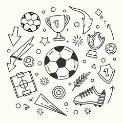 Soccer Doodles Set – Hand-Drawn Sport Elements & Icons in Fun Sketch Style