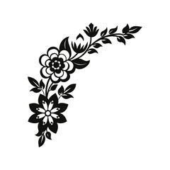 Vintage floral corner silhouette vector illustration. elegant decorative design, antique frame, ornate floral details