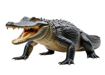 Fototapeta premium Alligator with open mouth showing teeth, isolated on transparent background, danger predator wildlife
