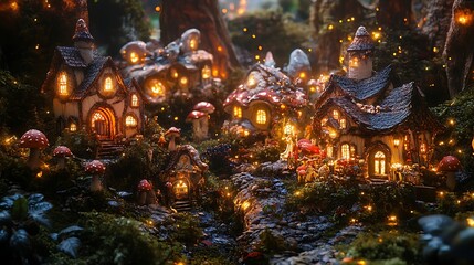 Fantasy miniature village at night