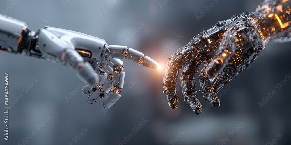 Aufkleber Human and Artificial Intelligence Connection in a Futuristic Digital Landscape Representing Technology Collaboration and Innovation