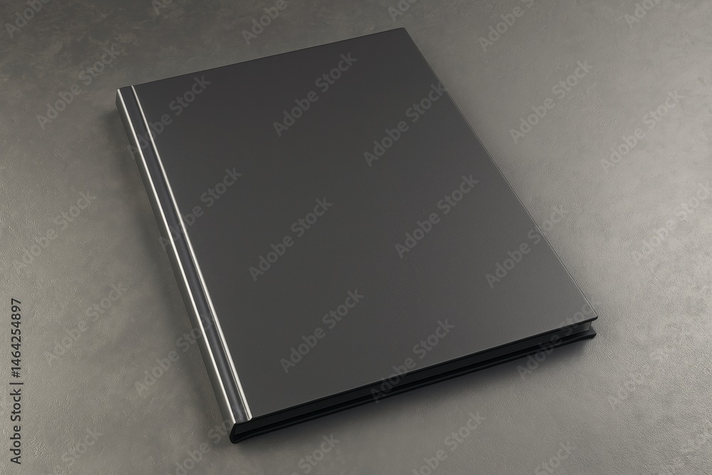 Aufkleber Black hardcover book mockup template on textured surface background for branding and design presentation with clean empty copyspace concept.