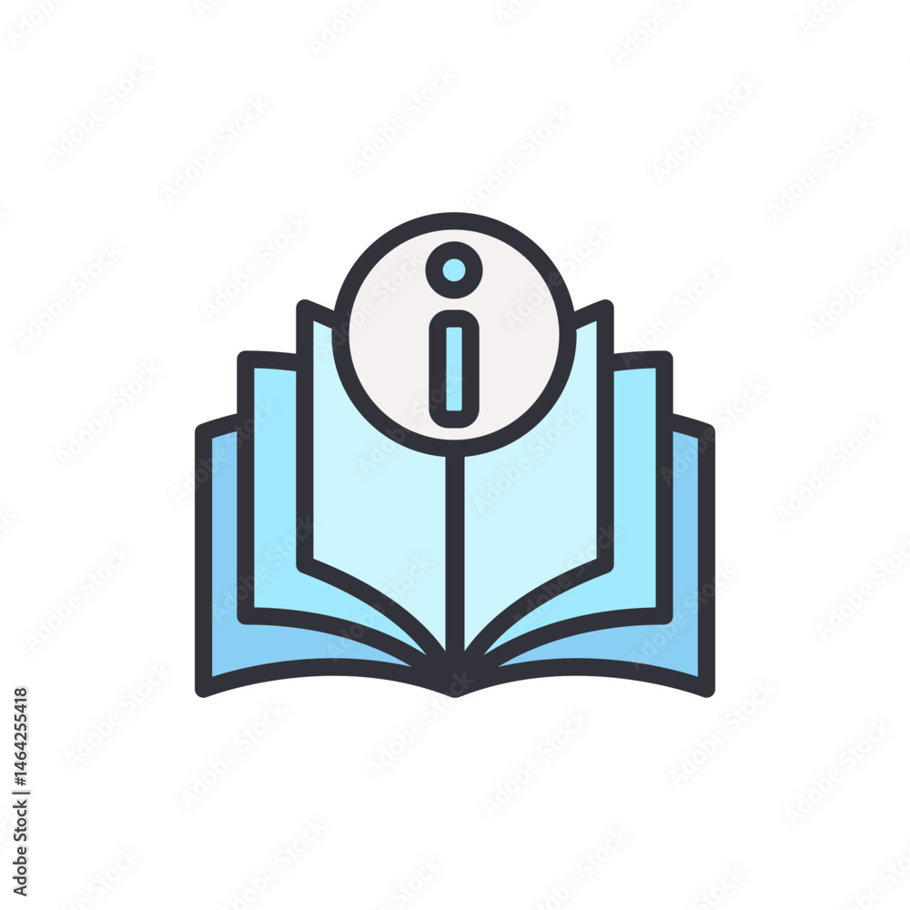 Aufkleber detailed learning guide with an open book and question icon on white background