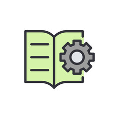 Open manual icon with gear illustrating guidance and technical concept