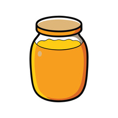 Glass jar with golden honey vector illustration. sweet natural syrup, transparent container, realistic food packaging concept