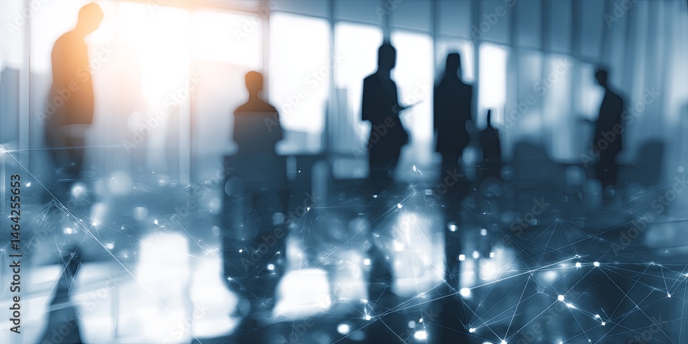 Aufkleber silhouetted business professionals collaborating in a modern office with digital network concept and