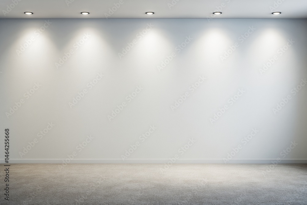 Poster empty white wall with spotlights and carpeted floor in modern interior space for branding or poster 