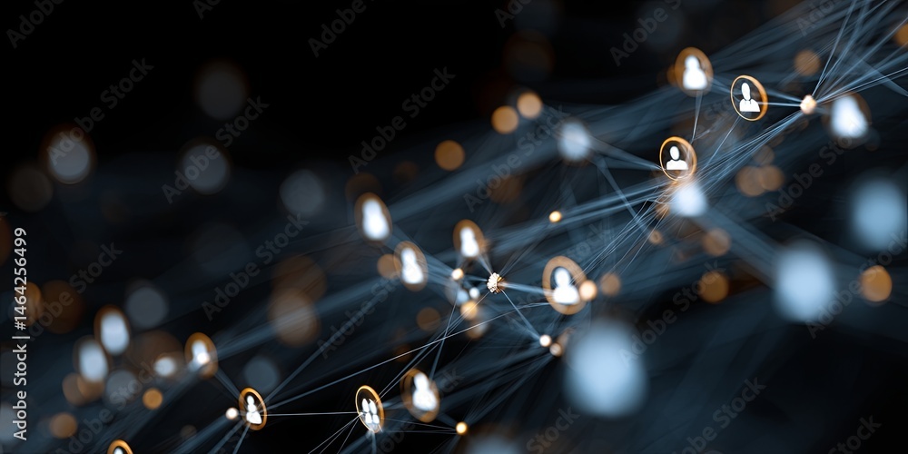 Aufkleber Abstract digital network connections with user icons symbolizing global communication and social interaction in a modern technology environment