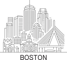 Boston City Line Draw Simple Minimalist