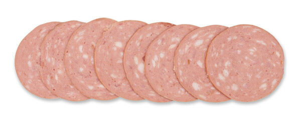 top view of pepperoni slices isolated