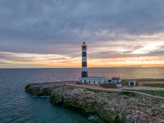 Faro de Artrutx situado en extremo suroccidente de la Isla de Menorca, Baleares España.