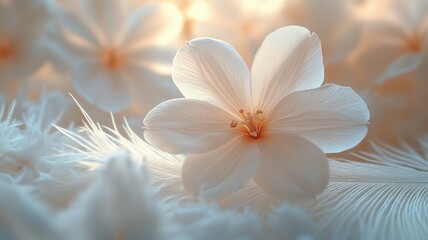 Soft White Flower with Feathers and Gentle Light gentle white flower feather bokeh petals stamen spa