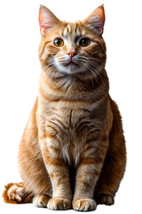 Cute British orange cat sitting, isolated on transparent background