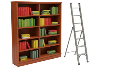 Isolated Bookshelf with Ladder