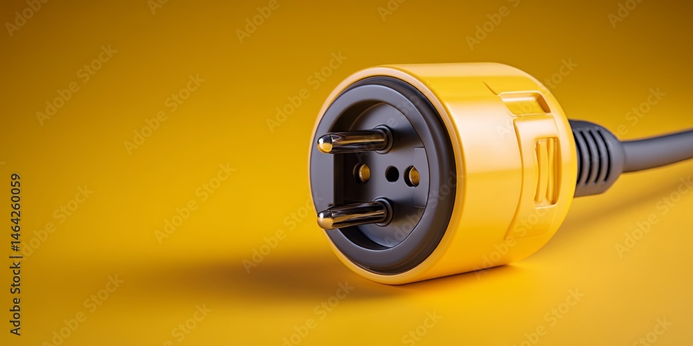 Poster electric plug icons with yellow background, symbolizing connection and power source for energy and t