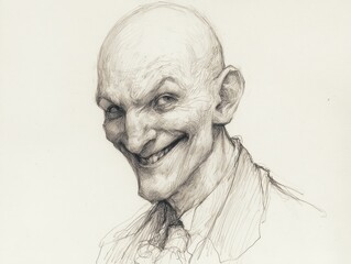 Detailed grayscale portrait of a sinister-looking man.