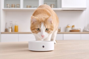 Cat Explores Automatic Feeder From Above While Curious About the Locking Mechanism During Mealtime