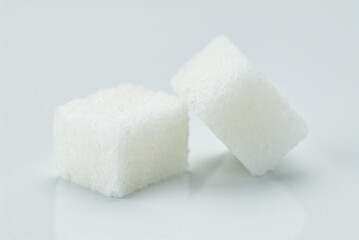 Close-Up of Two White Sugar Cubes on a Clean Surface..