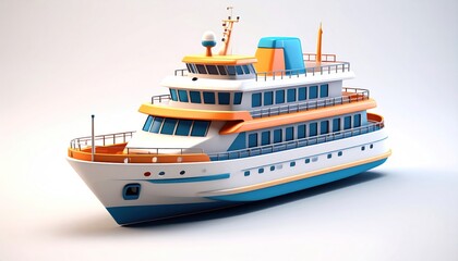 Obraz premium Cartoon Cruise Ship on White Background