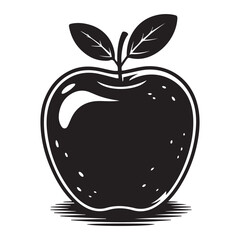 Fresh juicy apple vector illustration with leaves and organic fruit design Vector Black silhouettes. with white background