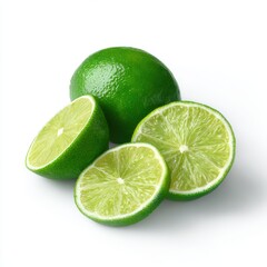 Fresh limes and slices isolated on white background
