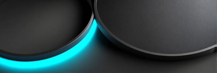 Abstract illuminated neon blue circular shapes on a black background, modern design concept.