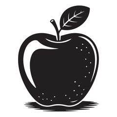 Fresh juicy apple vector illustration with leaves and organic fruit design Vector Black silhouettes. with white background
