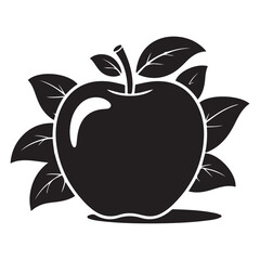 Fresh juicy apple vector illustration with leaves and organic fruit design Vector Black silhouettes. with white background