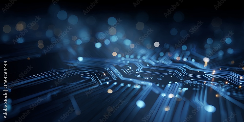 Fototapete Stunning AI Technology Concept Depicted with Circuit Patterns on a Dark Blue Background for Digital Innovation and Future Advancement Representation