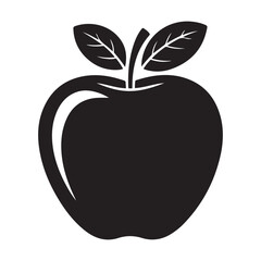 Fresh juicy apple vector illustration with leaves and organic fruit design Vector Black silhouettes. with white background
