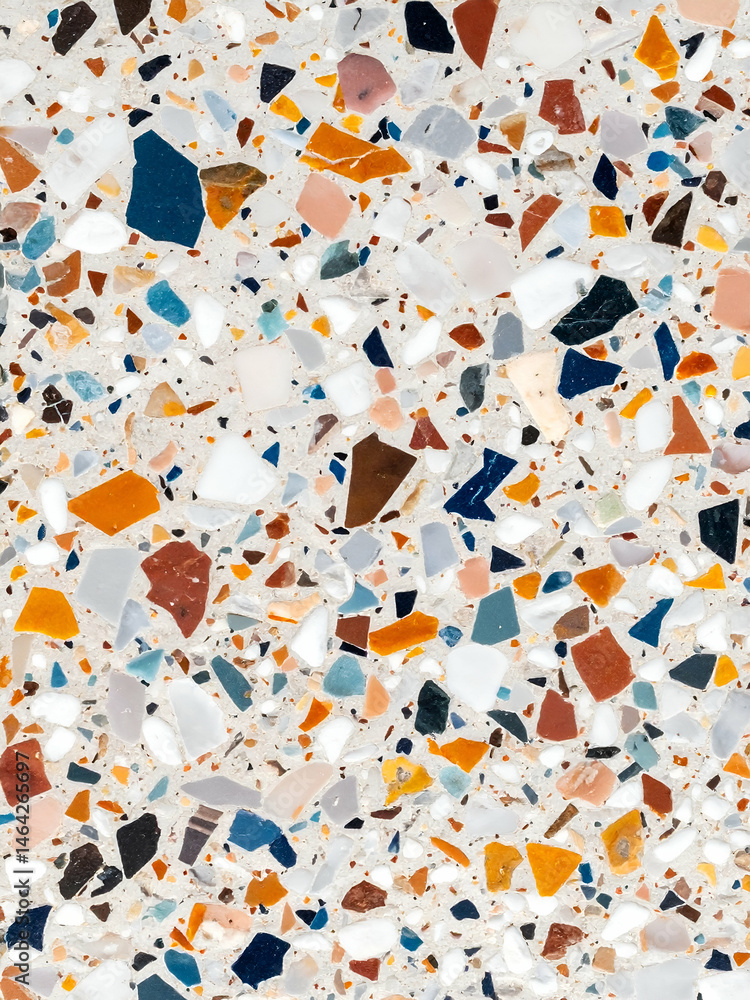 Poster colorful terrazzo texture with embedded fragments for backgrounds and design projects