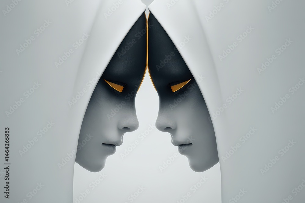 Poster duality of perception and identity captured through abstract facial forms featuring contrasting colo