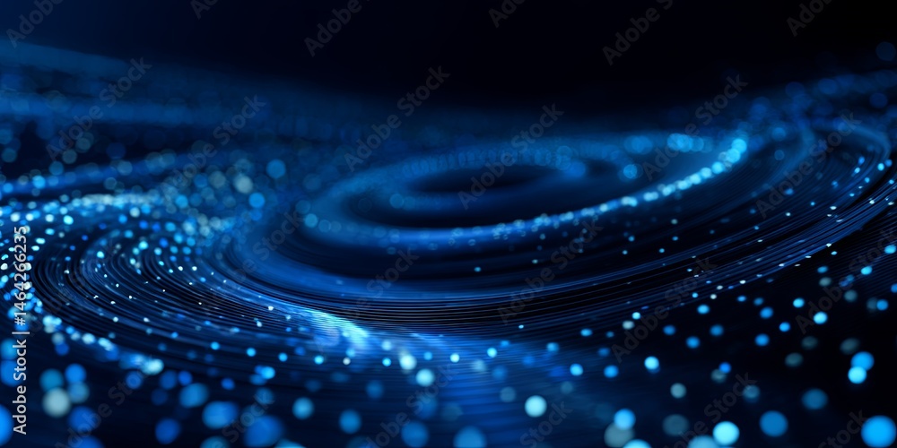Poster Abstract blue background with concentric circles and dots creating a digital wave pattern for technology, science, or modern design concepts