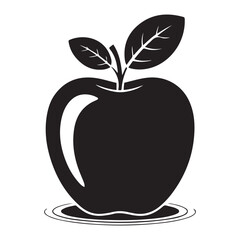 Fresh juicy apple vector illustration with leaves and organic fruit design Vector Black silhouettes. with white background